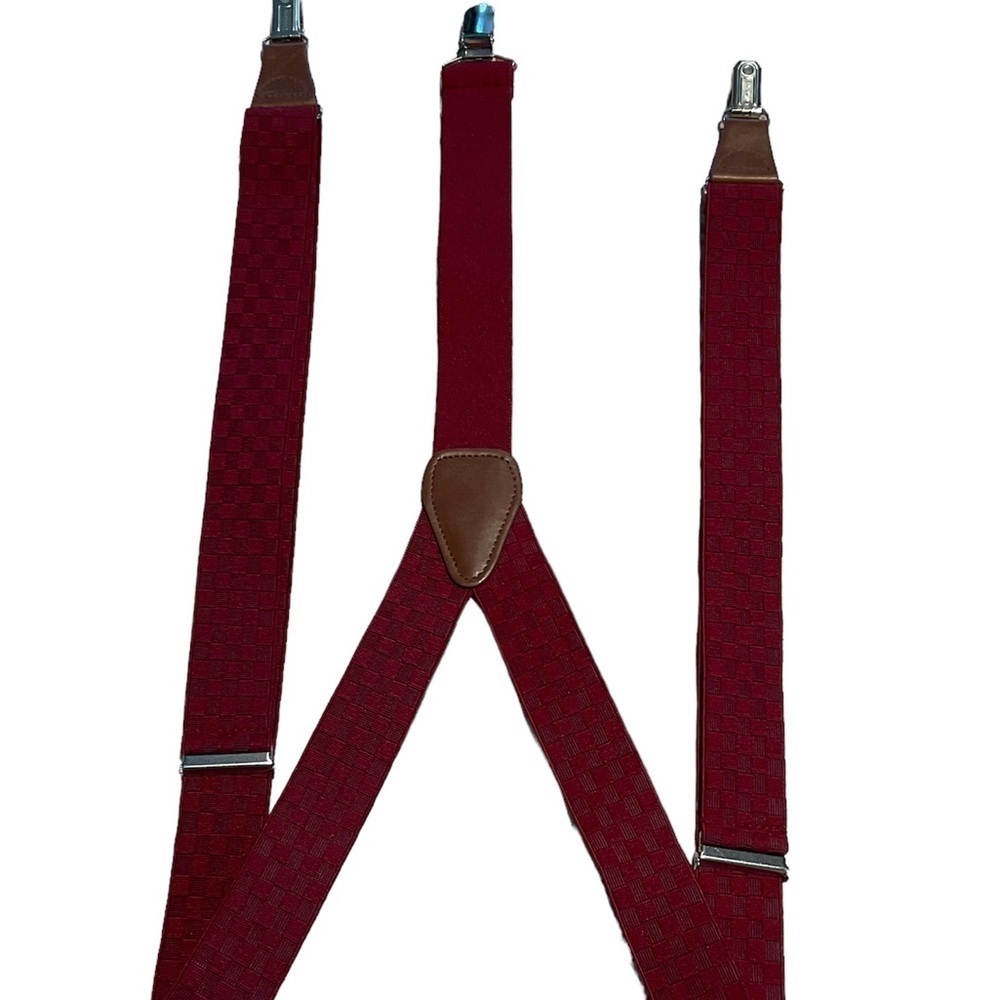 One Size Adjustable Mens Dress Or Casual Suspenders In A Elegant Burgundy Color - Picture 2 of 7